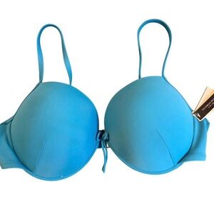 Victoria’s Secret Swim Blue Push Up Bikini Top Tie Front 38D